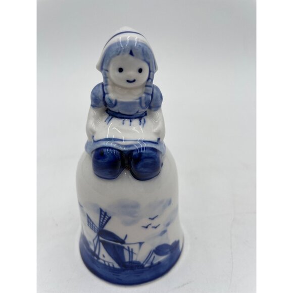 Vintage Handpainted Delfts Blue Ceramic Dutch Girl Bell Figurine - Picture 1 of 6